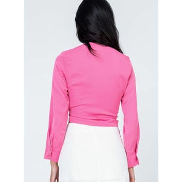 Princess Polly Gonzalo Shirt Pink Tie Front Long Sleeve US Size 4 EUC - Picture 3 of 9